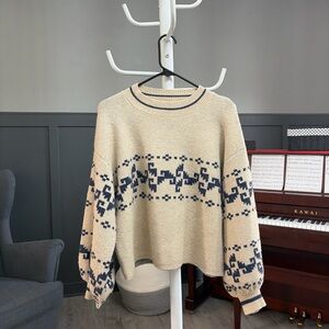 Princess Polly Beige and Navy Patterned Sweater
